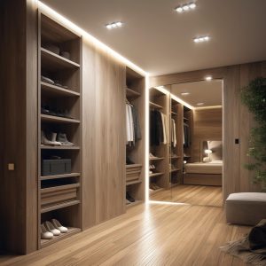 vestidor en tono madera con luces led